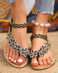 Hazel Rhinestone Flower Braided Straps Sandals