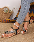 Hazel Rhinestone Flower Braided Straps Sandals