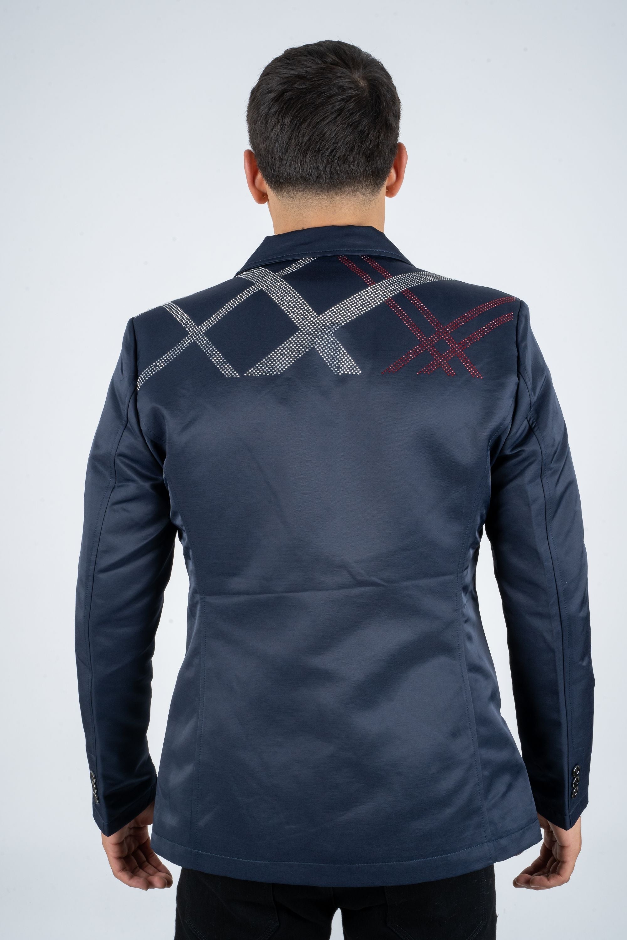 Men&#39;s Double Button Rhinestone Navy Blazer