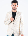Men's Double Button Beige Flowers Print Blazer