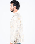 Men's Double Button Beige Flowers Print Blazer