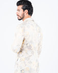 Men's Double Button Beige Flowers Print Blazer