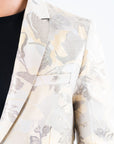 Men's Double Button Beige Flowers Print Blazer