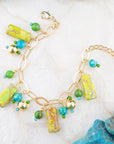 Mixed Lime Green Jasper Charm Golden Bracelet