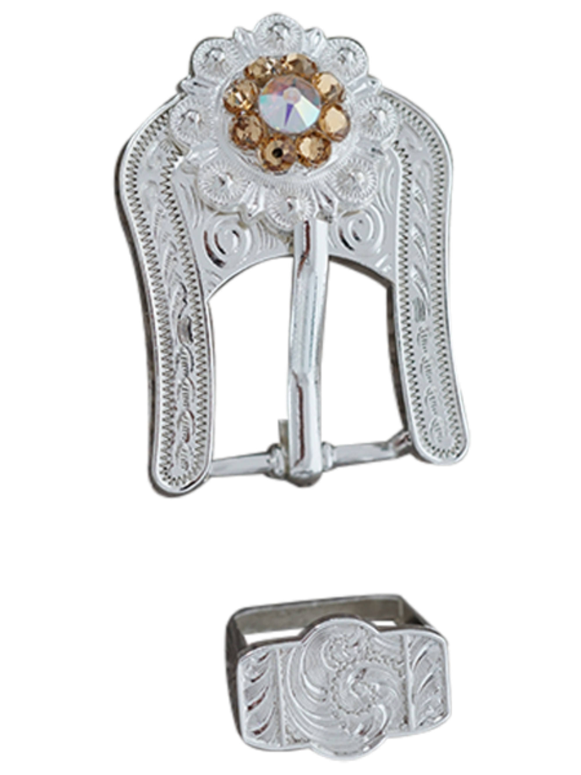 Bright Silver Champagne &amp; AB Crystal Conchos - Sizes from 1&quot;- 3&quot; and Buckles