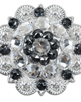 Bright Silver Jet & Clear Crystal Conchos - Sizes from 1"- 3" and Buckles