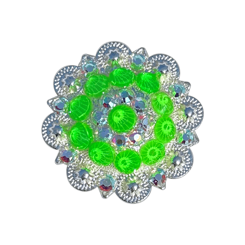 Neon Green and AB  Bright Silver 1.5&quot; European Crystal Concho