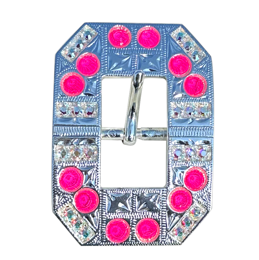 Neon Pink and AB  Bright Silver European Crystal Square Cart Buckle