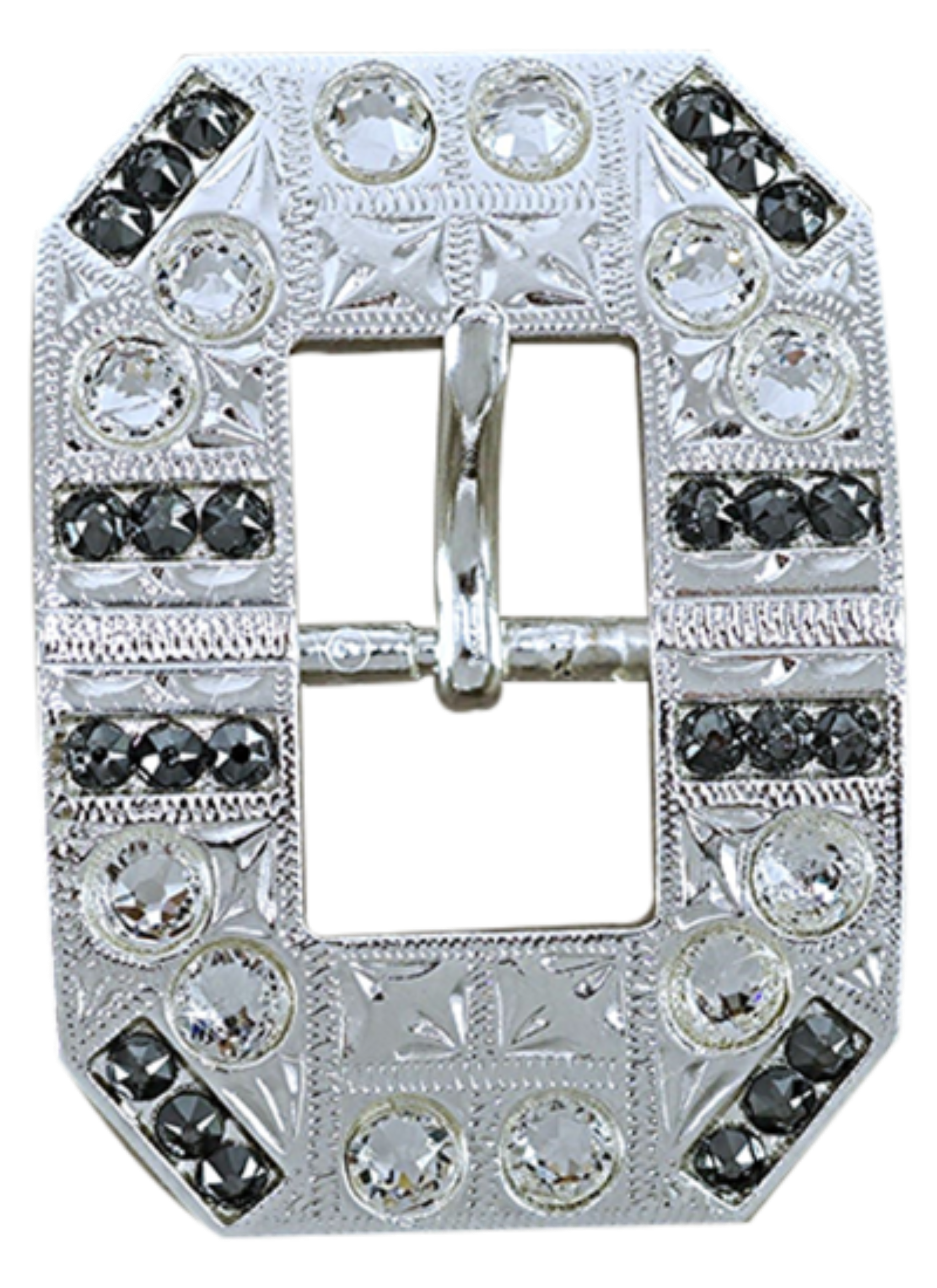 Bright Silver Jet &amp; Clear Crystal Conchos - Sizes from 1&quot;- 3&quot; and Buckles