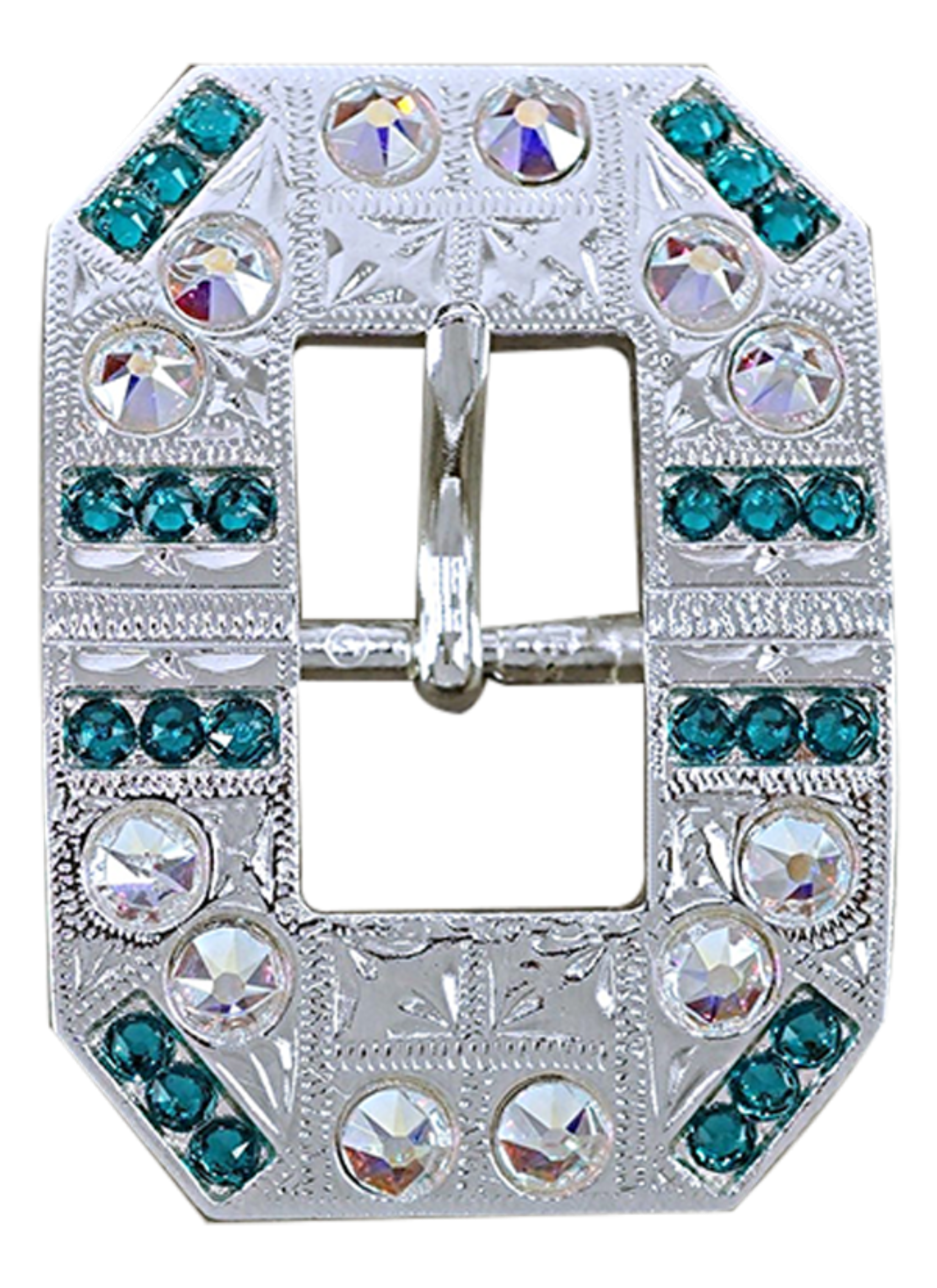 Bright Silver Teal &amp; AB Crystal Conchos - Sizes from 1&quot;- 3&quot; and Buckles