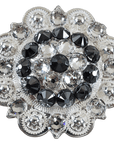 Bright Silver Jet & Clear Crystal Conchos - Sizes from 1"- 3" and Buckles