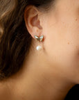 White Mother of Pearl Golden Butterflies Post Drop Earrings