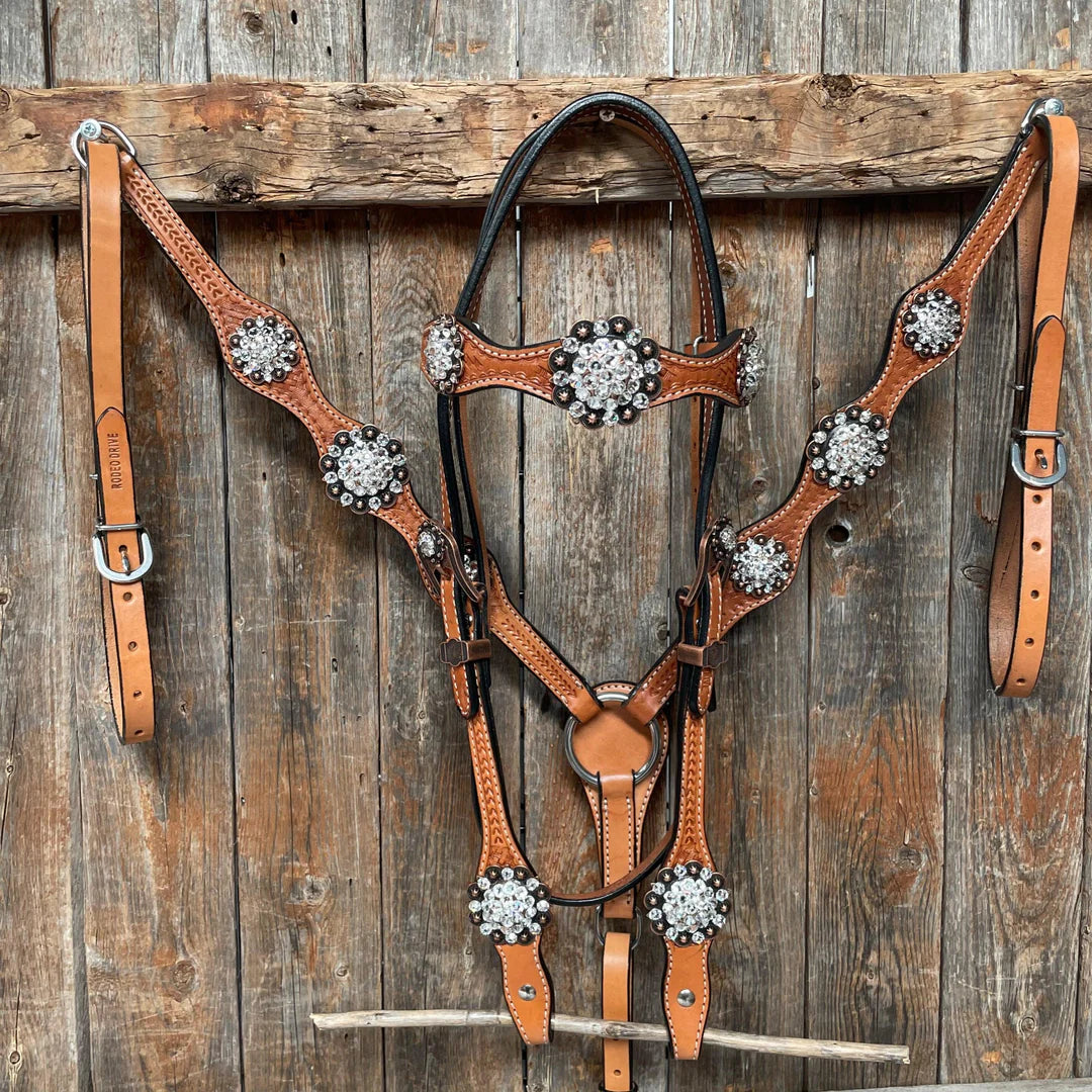 Light Oil Basketweave Clear Browband/One Ear Tack Set