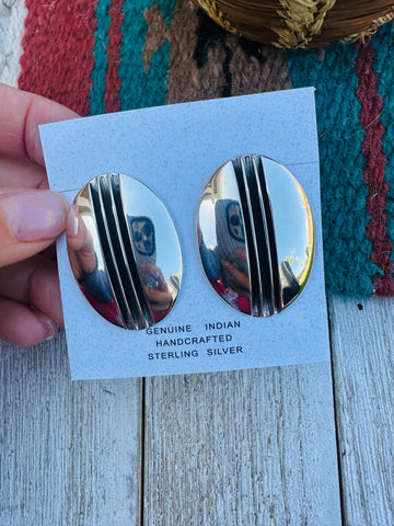 Navajo Hand Stamped Sterling Silver Post Earrings