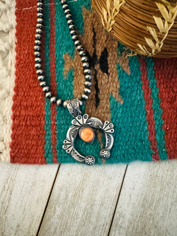 Navajo Sterling Silver Orange Spiny Naja Pendant by Kevin Billah