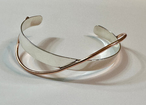 Sterling Silver Cuff Bracelet with Copper Ribbon