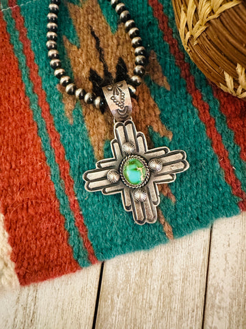 Navajo Sterling Silver & Sonoran Gold Turquoise Cross Pendant by Kevin Billah