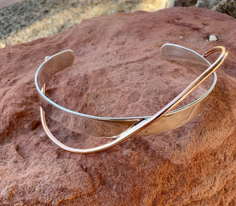 Sterling Silver Cuff Bracelet with Copper Ribbon