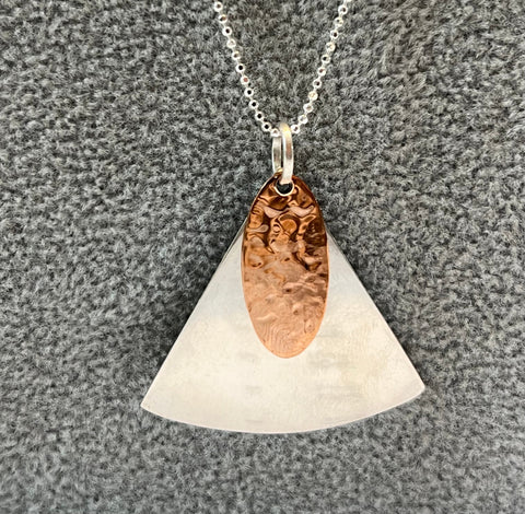 HAMMERED COPPER & SILVER SHAPES PENDANT NECKLACE