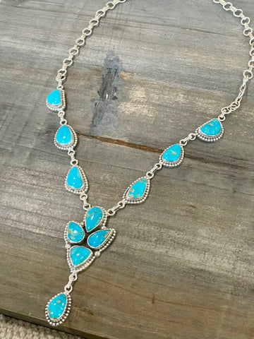 Handmade Sterling Silver Sonoran Mountain Turquoise Lariat Necklace