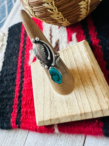 Old Pawn Vintage Navajo Sterling Silver & Turquoise Ring Size 5