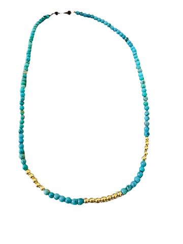 Navajo Turquoise & Gold Beaded 18” Necklace