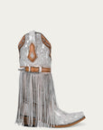 C4081 - WOMEN'S LAMB FRINGE, HARNESS AND STUDS SNIP TOE WHITE FUR COWBOY BOOT