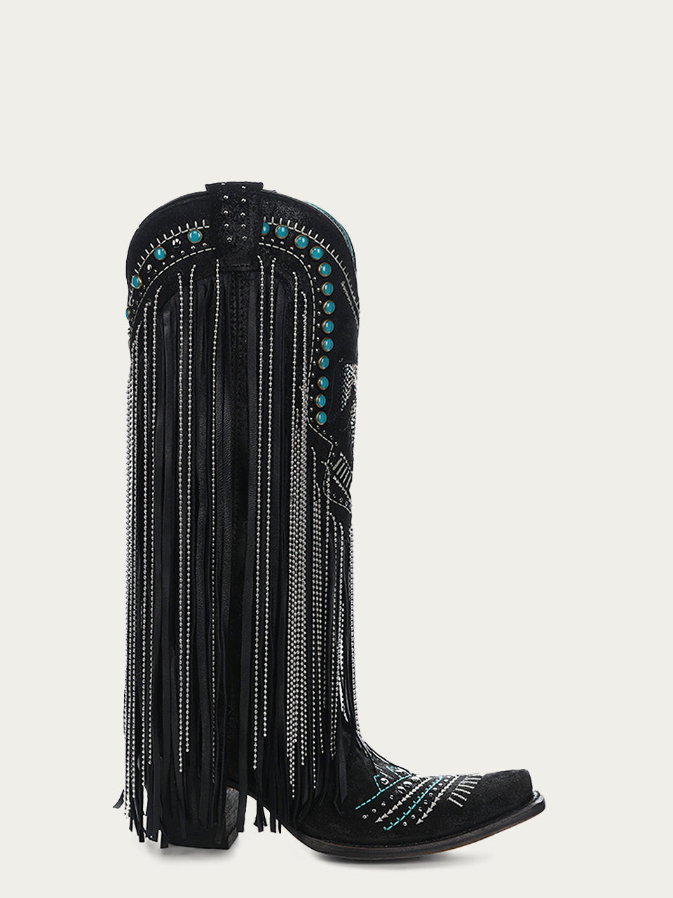 C4087 - WOMEN&#39;S EMBROIDERY EAGLE WITH LAMB AND CRYSTALS FRINGE WITH STUDS SNIP TOE COWBOY BOOT