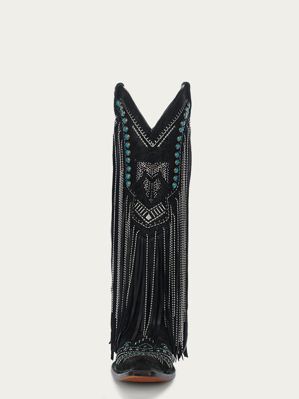 C4087 - WOMEN&#39;S EMBROIDERY EAGLE WITH LAMB AND CRYSTALS FRINGE WITH STUDS SNIP TOE COWBOY BOOT