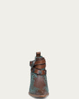 C4194 - WOMEN'S TURQUOISE EMBROIDERY, CONCHOS AND HARNESS ANKLE BROWN POINTED TOE COWBOY BOOT