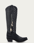 C4217 - WOMEN'S EMBROIDERY AND DELICATE CHAIN DETAILS WITH SHELL HANGING TALL TOP BLACK SNIP TOE COWBOY BOOT