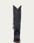 C4217 - WOMEN'S EMBROIDERY AND DELICATE CHAIN DETAILS WITH SHELL HANGING TALL TOP BLACK SNIP TOE COWBOY BOOT