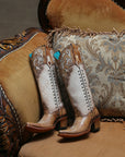 C4218 - WOMEN'S HONEY OVERLAY EMBROIDERY AND STUDS TALL TOP BONE SNIP TOE COWBOY BOOT