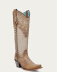 C4218 - WOMEN'S HONEY OVERLAY EMBROIDERY AND STUDS TALL TOP BONE SNIP TOE COWBOY BOOT