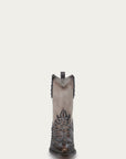 C4222 - WOMEN'S BROWN EMBROIDERY, OVERLAY AND STUDS BONE ELASTIC TEXTILE SNIP TOE COWBOY BOOT