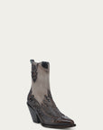 C4222 - WOMEN'S BROWN EMBROIDERY, OVERLAY AND STUDS BONE ELASTIC TEXTILE SNIP TOE COWBOY BOOT