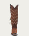C4228 - WOMEN'S EMBROIDERY AND DELICATE CHAIN DETAILS WITH SHELL HANGING TALL TOP BROWN SNIP TOE COWBOY BOOT