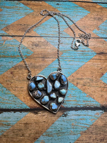 Handmade Golden Hills Turquoise & Sterling Silver Heart Necklace