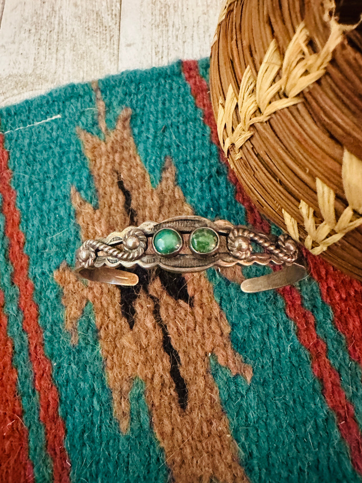 Vintage Old Pawn Navajo Sterling Silver & Turquoise Cuff Bracelet