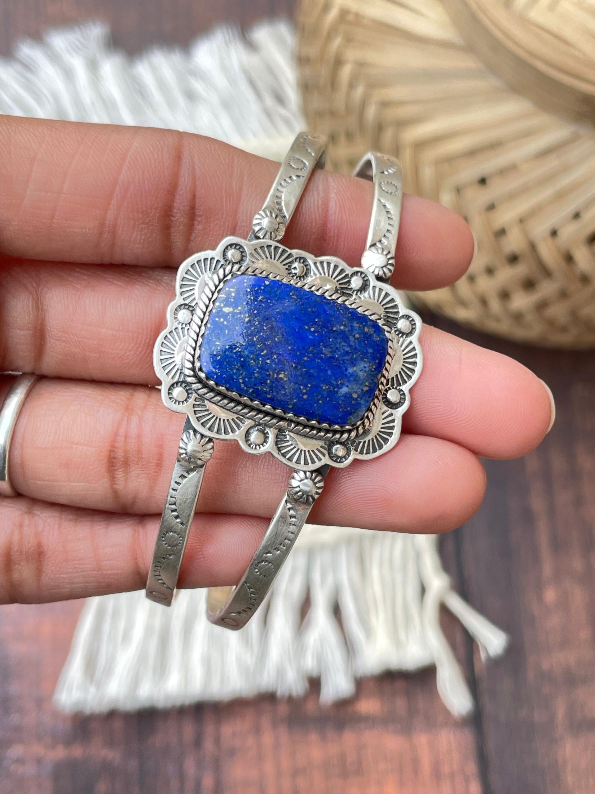 Handmade Lapis & Sterling Silver Cuff Bracelet SQUARE