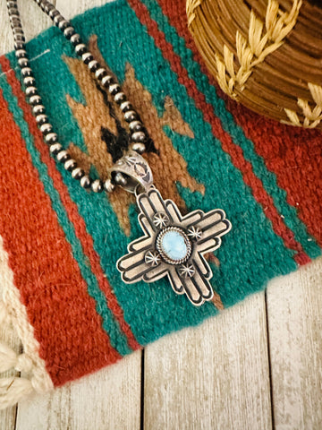 Navajo Sterling Silver & Golden Hills Turquoise Cross Pendant by Kevin Billah