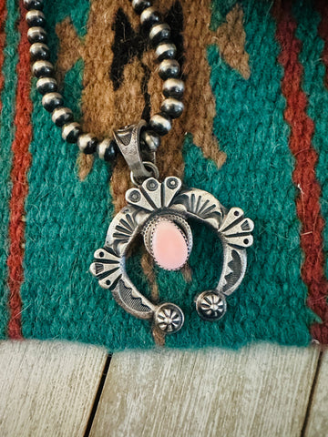 Navajo Sterling Silver & Queen Pink Conch Naja Pendant by Kevin Billah