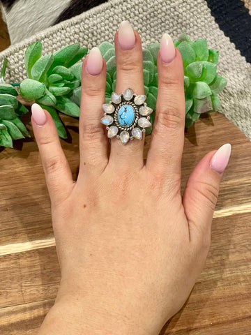 Stunning Handmade Golden Hills Moonstone & Silver Adjustable Ring