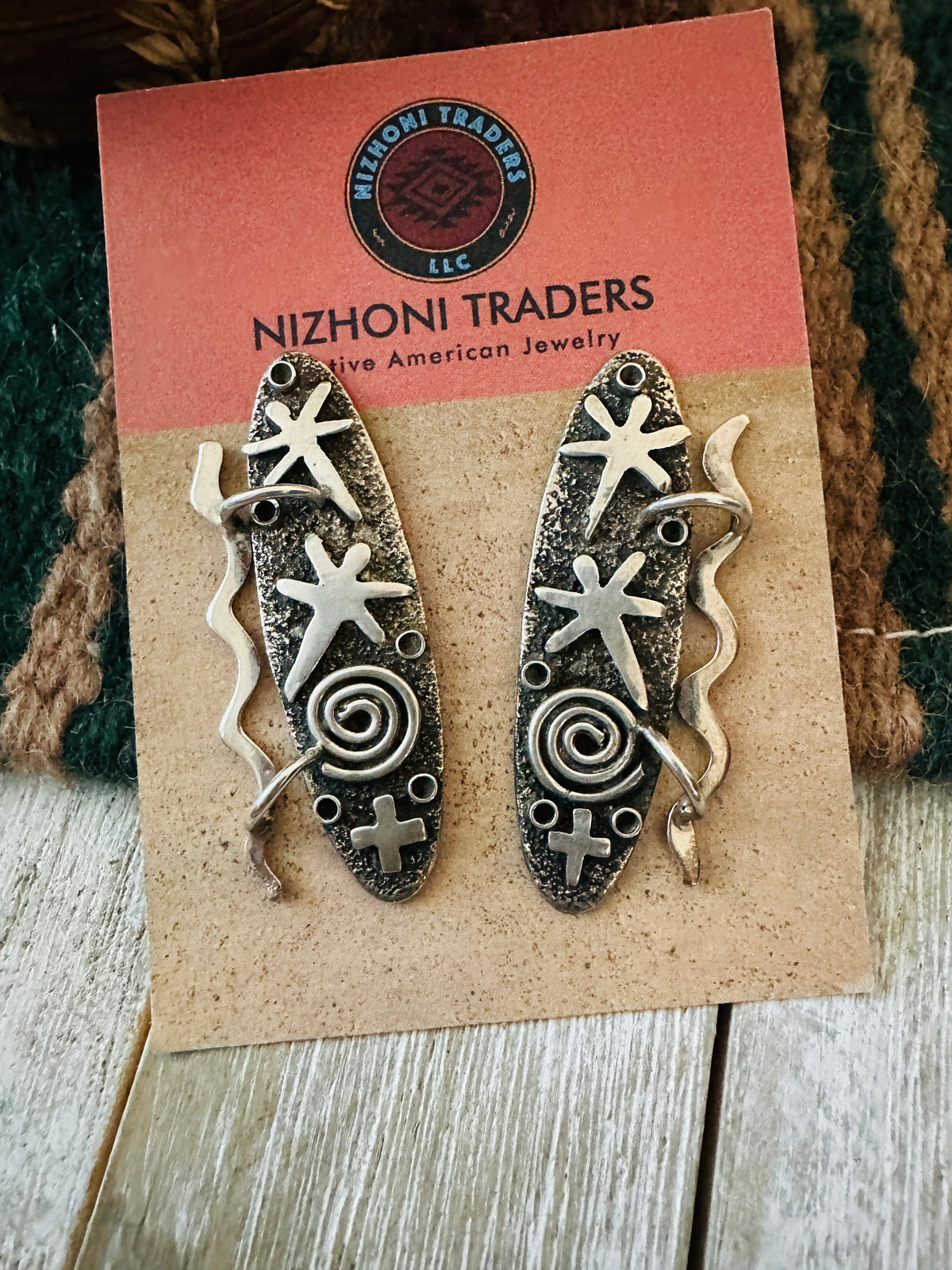 Old Pawn Navajo Sterling Silver Dangle Earrings by Alex Sanchez