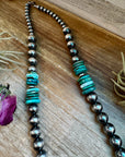 NFR Collection Necklace – 8mm, 10mm & 14mm Sterling Silver Pearls with Turquoise – Handmade by The Bijoux FAB – 37"