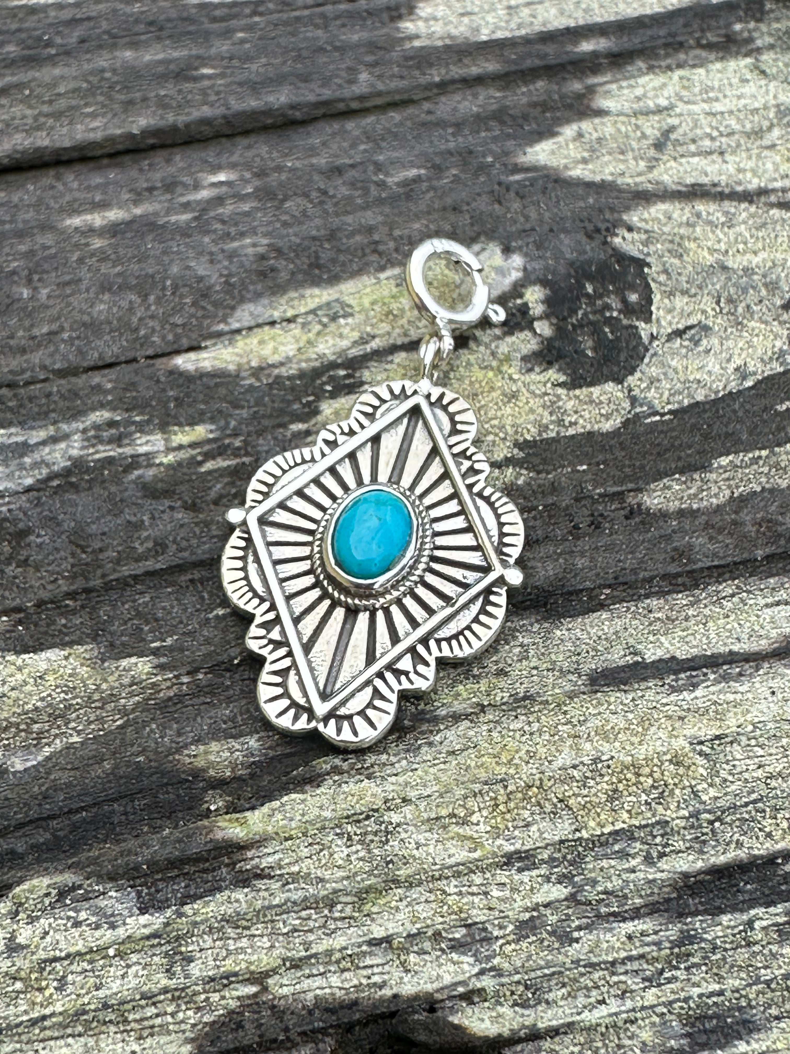 Sterling Silver and Turquoise Diamond Shape Concho Charm