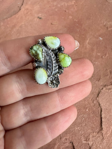 Handmade Palomino Turquoise & Sterling Silver Adjustable Feather Ring