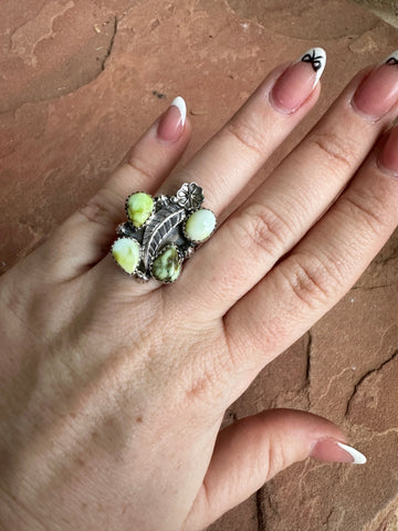 Handmade Palomino Turquoise & Sterling Silver Adjustable Feather Ring