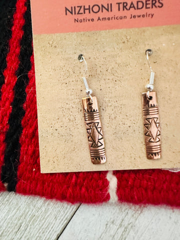 Navajo Hand Stamped Copper Dangle Earrings