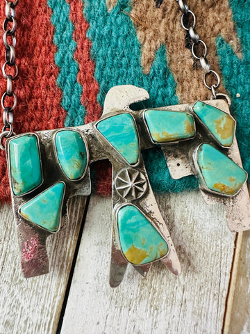 Zuni Sterling Silver & Turquoise Thunderbird Necklace by Jude Candelaria